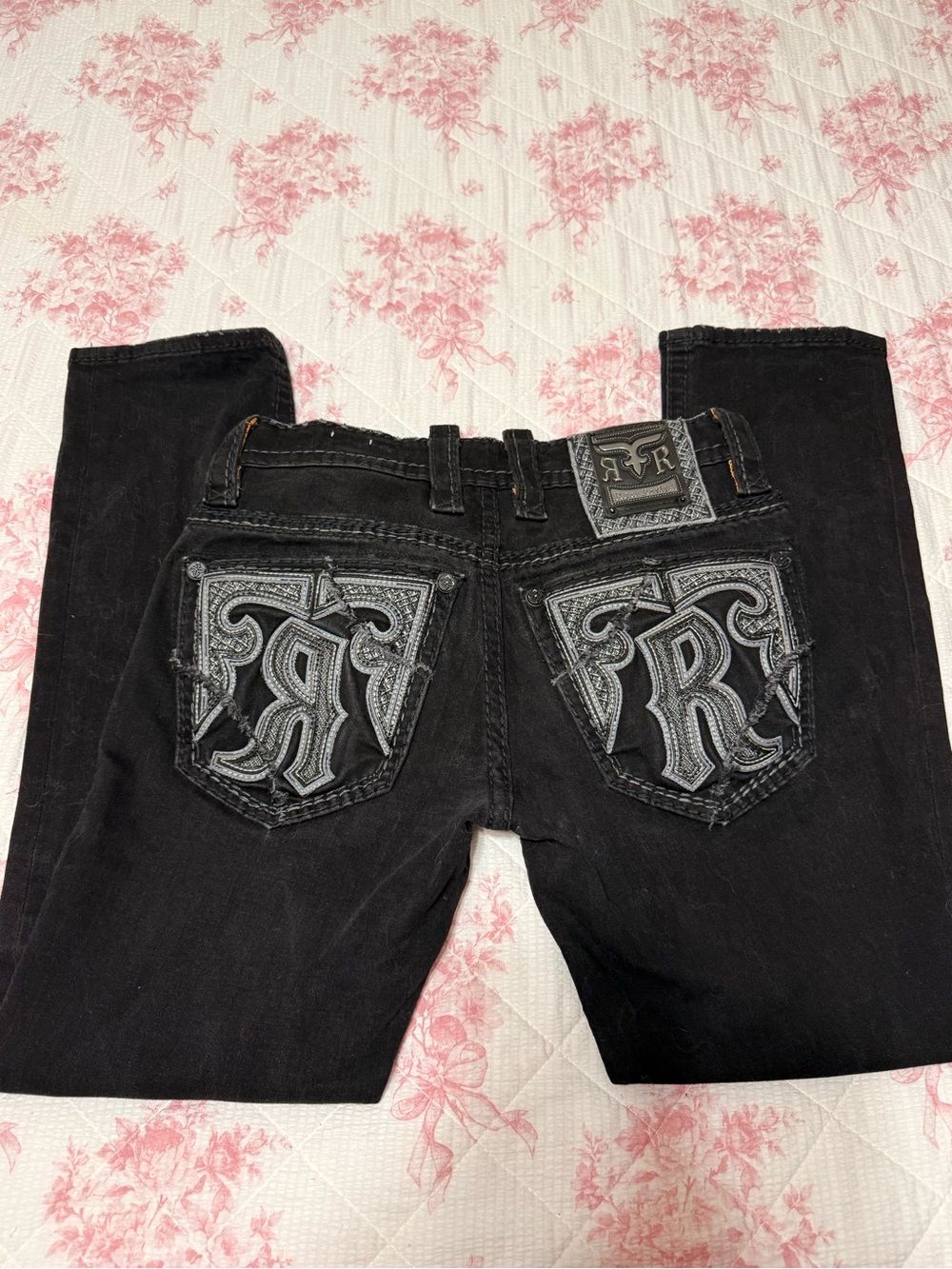 Rock Revival Black Jeans - Stylish Embroidered Trim
